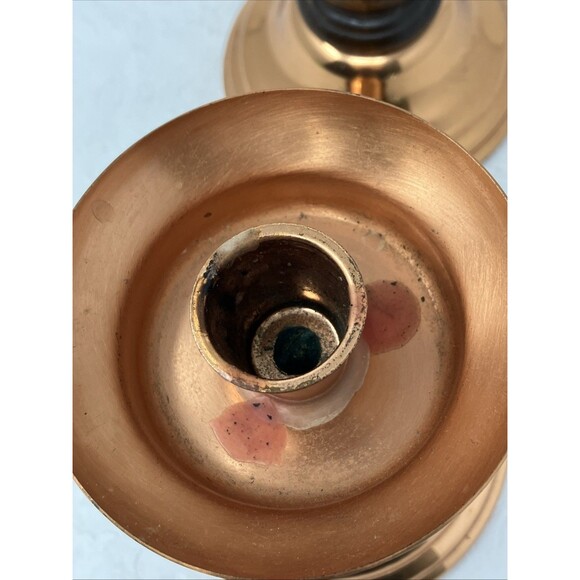 2 CopperCraft Guild Copper & Wood Taper Candle Holders Made in USA Vintage MCM - Picture 7 of 11